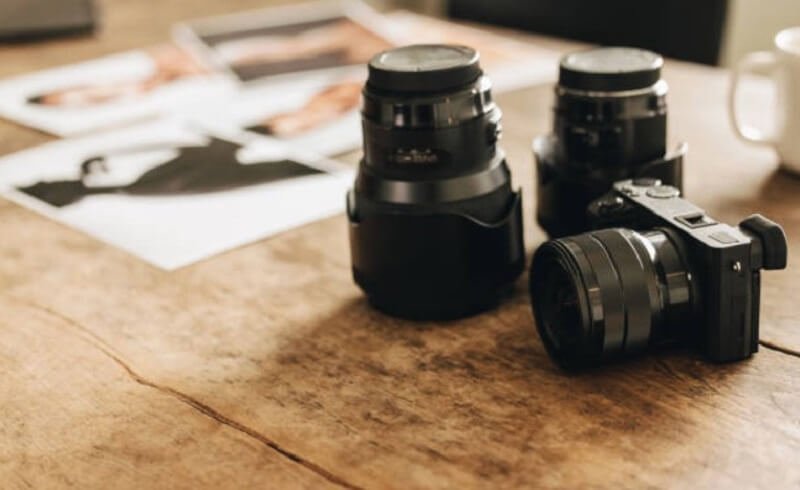 Photography cameras on a table