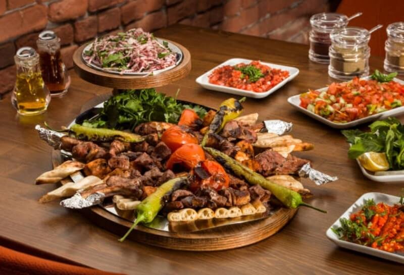 Table full of Turkish foods